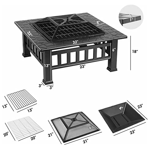 ZLXDP 32inch Iron Large Fire Pits Cast Iron Firepit Stylish BBQ Burn Pit Outdoor for Garden Patio Terrace Camping Stand Stove