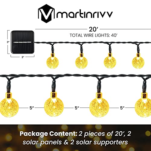 Solar String Lights Outdoor Garden [2PACK] 40 Feet 105 LED, fairy Solar Powered Patio Lights Waterproof solar powered patio lights for Yard Porch Wedding Party Lights 8 Combinations(Warm White)