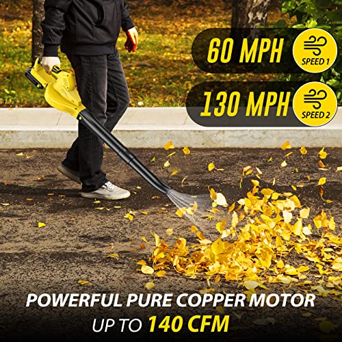 Cordless Leaf Blower Battery Powered - Electric Small Blower with 2 Batteries - 20V 140 CFM Lightweight Handheld Battery Operated Blower for Patio, Yard