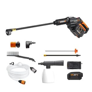worx 20v brushless hydroshot wg630.2 cordless high flow pressure washer, car washer, home cleaner portable garden watering, powershare, 5-in-1 adjustable nozzle, 1 * 4.0ah battery & charger included