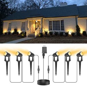volisun outdoor spotlights,low voltage landscape lights with transformer and 75ft cable,waterproof landscape lighting spot lights for house,fence,tree, flags(6 packs,warm white)
