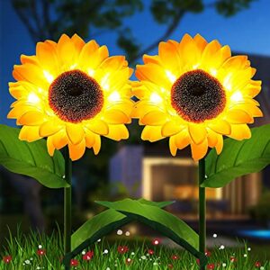 gsblunie sunflower solar lights outdoor garden, automatic charging solar garden lights decorative, ip65 waterproof led landscape solar powered outdoor lights for garden patio lawn yard-2 pack