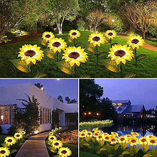 GSBLUNIE Sunflower Solar Lights Outdoor Garden, Automatic Charging Solar Garden Lights Decorative, IP65 Waterproof LED Landscape Solar Powered Outdoor Lights for Garden Patio Lawn Yard-2 Pack