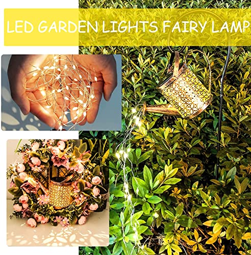 Solar Lights Outdoor Garden Decor, LED Watering Can Lights Star Shower Garden Art Light with Bracket, Starry Fairy Night Light Decoration for Garden Patio Yard Flowerbed Parties Outdoor Pathway