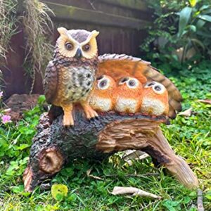 Garden Statue Owl Figurine Light - Resin Sculpture with Solar LED Light, Cute Owl for Patio,Yard, Lawn Ornaments, Gifts for Mom,Housewarming.