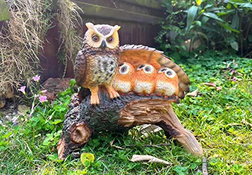 Garden Statue Owl Figurine Light - Resin Sculpture with Solar LED Light, Cute Owl for Patio,Yard, Lawn Ornaments, Gifts for Mom,Housewarming.