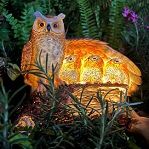 Garden Statue Owl Figurine Light - Resin Sculpture with Solar LED Light, Cute Owl for Patio,Yard, Lawn Ornaments, Gifts for Mom,Housewarming.