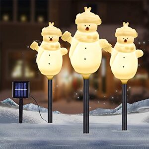 solar christmas lights outdoor, set of 3 snowman solar powered christmas decorations, waterproof pathway stake lights for patio, yard, garden, lawn christmas winter decor (warm white) (set of 3)