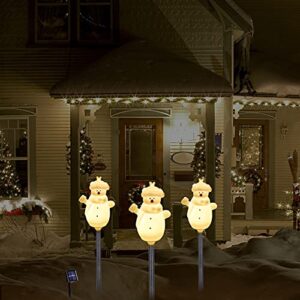 Solar Christmas Lights Outdoor, Set of 3 Snowman Solar Powered Christmas Decorations, Waterproof Pathway Stake Lights for Patio, Yard, Garden, Lawn Christmas Winter Decor (Warm White) (Set of 3)