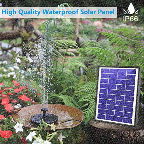 AISITIN 6.5W Solar Fountain Pump, Solar Water Pump Floating Fountain Built-in 1500mAh Battery, with 6 Nozzles, for Bird Bath, Fish Tank, Pond or Garden Decoration Solar Aerator Pump