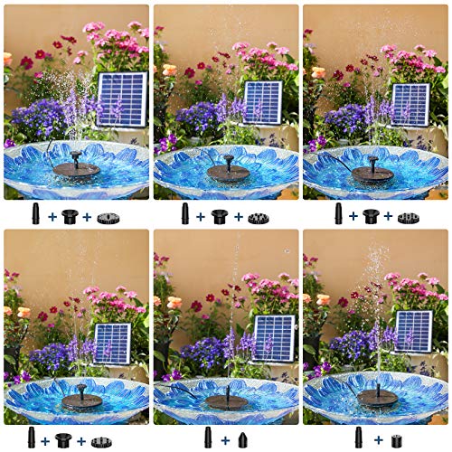 AISITIN 6.5W Solar Fountain Pump, Solar Water Pump Floating Fountain Built-in 1500mAh Battery, with 6 Nozzles, for Bird Bath, Fish Tank, Pond or Garden Decoration Solar Aerator Pump