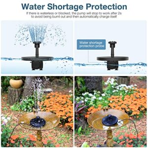 AISITIN 6.5W Solar Fountain Pump, Solar Water Pump Floating Fountain Built-in 1500mAh Battery, with 6 Nozzles, for Bird Bath, Fish Tank, Pond or Garden Decoration Solar Aerator Pump