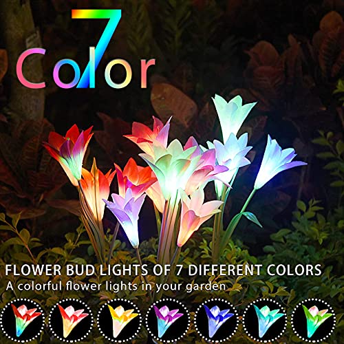 Solar Lights Outdoor - New Upgraded Solar Garden Lights, Multi-Color Changing Lily Solar Flower Lights for Patio,Yard Decoration, Bigger Flower and Wider Solar Panel (4 Pack,Red, 2 Purple, White)