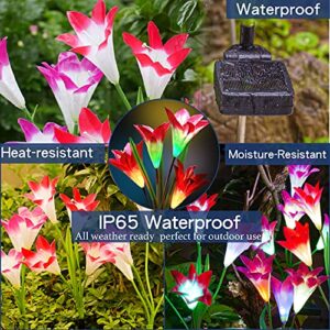 Solar Lights Outdoor - New Upgraded Solar Garden Lights, Multi-Color Changing Lily Solar Flower Lights for Patio,Yard Decoration, Bigger Flower and Wider Solar Panel (4 Pack,Red, 2 Purple, White)