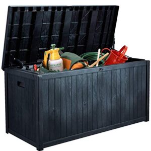 avawing large deck box, outdoor storage container with 120 gallon, patio garden furniture for garden tools, pillows, pool toys, dark grey