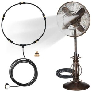 outdoor misting fan kit for a cool patio breeze,water mister spray for cooling outdoor,19.36ft (5.9m) misting line + 5 brass mist nozzles + a brass adapter(3/4) fit to any outdoor fan