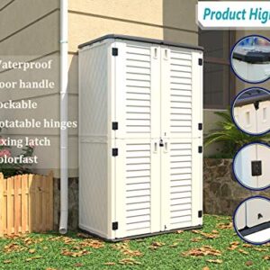 HOMSPARK Vertical Storage Shed Weather Resistance, Double-layer Outdoor Storage Cabinet Multi-purpose for Backyards and Patios Accessories, (50 in. L x 29 in. W x 82 in. H, 52 Cubic Feet, Light Beige)