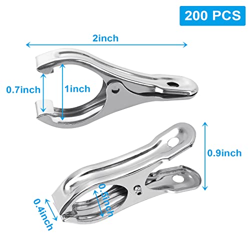 200PCS 2 Inch Garden Clips Heavy Duty Greenhouse Clamps Stainless Steel Greenhouse Clips for Netting, Strong Grip to Hold Down Shade Cloth or Plant Cover on Garden Hoops or Greenhouse Hoops