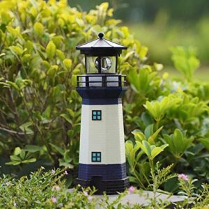 hshd lighthouse with rotating beacon led lights – solar lighthouse lamp outdoor decorative for garden patio well cover gifts(blue2)