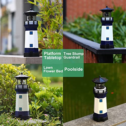 HSHD Lighthouse with Rotating Beacon LED Lights - Solar Lighthouse Lamp Outdoor Decorative for Garden Patio Well Cover Gifts(Blue2)