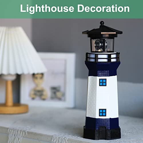 HSHD Lighthouse with Rotating Beacon LED Lights - Solar Lighthouse Lamp Outdoor Decorative for Garden Patio Well Cover Gifts(Blue2)