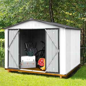 8′ x 6′ outdoor storage shed,garden tool shed with floor frame kit,hooks and lockable doors,metal shed outside storage sheds for backyard,patio to store tools bikes lawn mower(no floor)