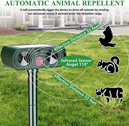 Lubatis 2 Pack Animal Repellent Outdoor Solar Animal Repeller Ultrasonic Pest Repeller Deterrent to Keep Rat, Squirrel, Deer, Raccoon, Skunk, Rabbit, Dog, Cat Away