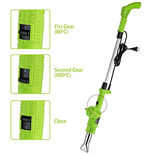 QCLUEU 3 in 1 Electric Weed Burner, Electric Thermal Weeding Stick, BBQ Igniter, Heat Gun, Up to 650℃, Garden Weeder Tool, with 5 Nozzles, 2000W (Color : Green)