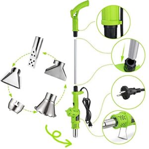 QCLUEU 3 in 1 Electric Weed Burner, Electric Thermal Weeding Stick, BBQ Igniter, Heat Gun, Up to 650℃, Garden Weeder Tool, with 5 Nozzles, 2000W (Color : Green)