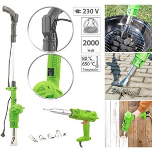 QCLUEU 3 in 1 Electric Weed Burner, Electric Thermal Weeding Stick, BBQ Igniter, Heat Gun, Up to 650℃, Garden Weeder Tool, with 5 Nozzles, 2000W (Color : Green)