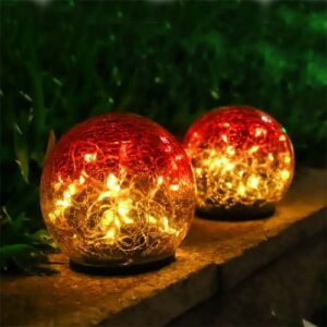 hedaqi garden solar cracked glass globe lights, outdoor led colored waterproof landscaping lights for yard patio decor, globe (red, 4.7 inch)