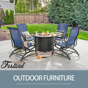 Festival Depot 5Pcs Patio Fire Pit Table Set, Outdoor Furniture Conversation Set, Propane Table and 4 Armchairs with High Textilene Back and Metal Frame for Backyard Porch Lawn Deck Garden (Blue)