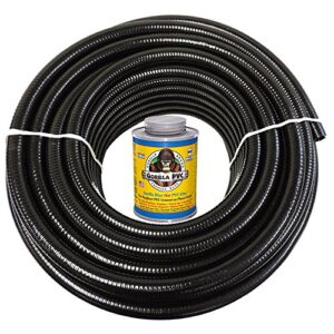 25 ft x 1/2″ hydromaxx® black flexible pvc pipe for koi ponds, irrigation and water gardens. includes free can of 4oz hot blue pvc gorilla glue!