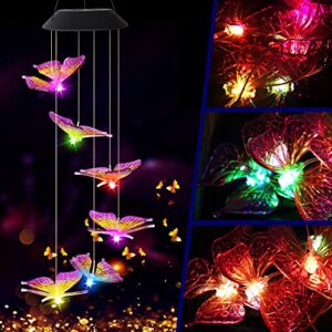 butterfly solar light, epicgadget solar butterfly wind chime color changing outdoor solar garden decorative lights for walkway pathway backyard christmas decoration parties (purple wing tip butterfly)