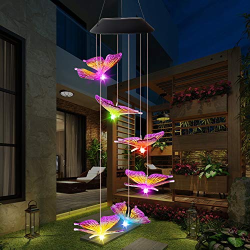 Butterfly Solar Light, Epicgadget Solar Butterfly Wind Chime Color Changing Outdoor Solar Garden Decorative Lights for Walkway Pathway Backyard Christmas Decoration Parties (Purple Wing Tip Butterfly)