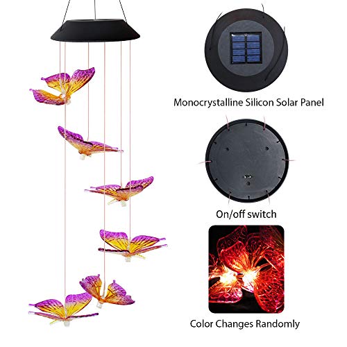 Butterfly Solar Light, Epicgadget Solar Butterfly Wind Chime Color Changing Outdoor Solar Garden Decorative Lights for Walkway Pathway Backyard Christmas Decoration Parties (Purple Wing Tip Butterfly)