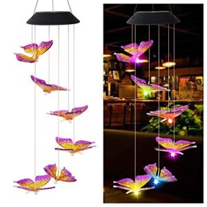 Butterfly Solar Light, Epicgadget Solar Butterfly Wind Chime Color Changing Outdoor Solar Garden Decorative Lights for Walkway Pathway Backyard Christmas Decoration Parties (Purple Wing Tip Butterfly)