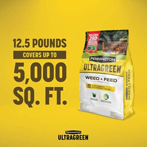 Pennington 100536600 UltraGreen Weed & Feed Lawn Fertilizer, 12.5 LBS, Covers 5000 Sq Ft