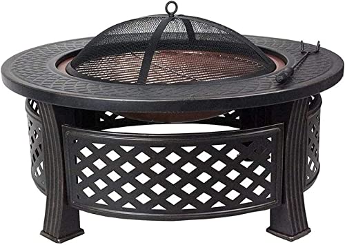 LEAYAN Garden Fire Pit Portable Grill Barbecue Rack Outdoor Fire Pit - 31 Inch Large Bonfire Wood Burning Patio & Backyard Firepit for with Spark Screen with Cover BBQ Cooking for Camping Backyard