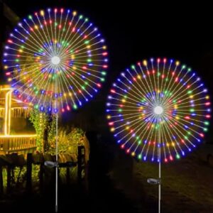 2 pcs solar firework light, outdoor solar garden decorative lights 120 led powered 40 copper wires string diy landscape light for walkway pathway backyard christmas decoration parties (multi-color)