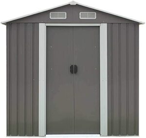 kinpaw 6′ x 4′ garden storage shed heavy duty tool house backyard garage w/ sliding door (gray)