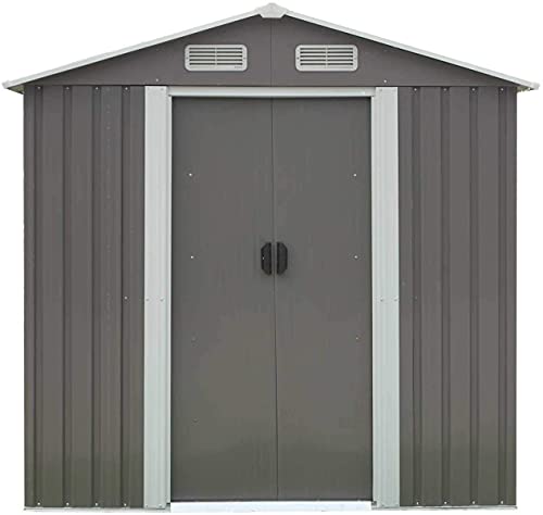 Kinpaw 6' x 4' Garden Storage Shed Heavy Duty Tool House Backyard Garage w/ Sliding Door (Gray)