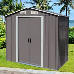 Kinpaw 6' x 4' Garden Storage Shed Heavy Duty Tool House Backyard Garage w/ Sliding Door (Gray)