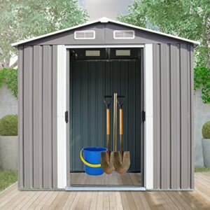 Kinpaw 6' x 4' Garden Storage Shed Heavy Duty Tool House Backyard Garage w/ Sliding Door (Gray)