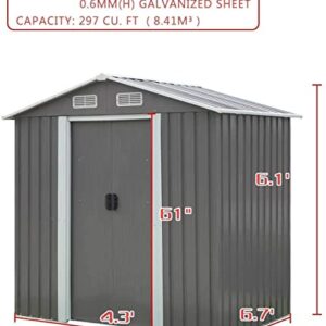 Kinpaw 6' x 4' Garden Storage Shed Heavy Duty Tool House Backyard Garage w/ Sliding Door (Gray)