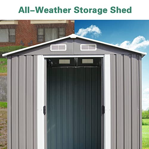 Kinpaw 6' x 4' Garden Storage Shed Heavy Duty Tool House Backyard Garage w/ Sliding Door (Gray)