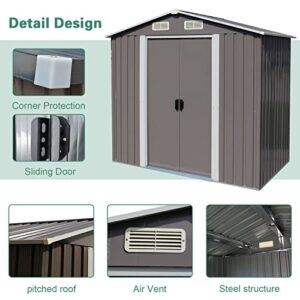 Kinpaw 6' x 4' Garden Storage Shed Heavy Duty Tool House Backyard Garage w/ Sliding Door (Gray)