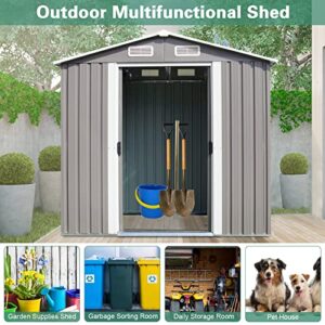 Kinpaw 6' x 4' Garden Storage Shed Heavy Duty Tool House Backyard Garage w/ Sliding Door (Gray)