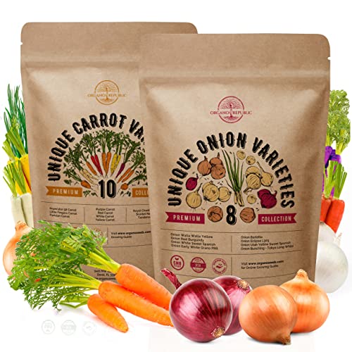 10 Carrot & 8 Onion Seeds Variety Packs Bundle Non-GMO Heirloom Seeds for Planting Indoor and Outdoor Over 5200 Carrot & Onion Seeds in One Value Bundle