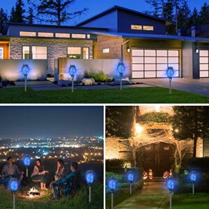 COCOMOX Solar Lights Outdoor Blue, 4 Pack Solar Torch Lights with Flickering Flame, 12 LED Mini Tiki Torches for Outside Waterproof Landscape Decorations for Garden Pathway Dusk to Dawn Auto On/Off